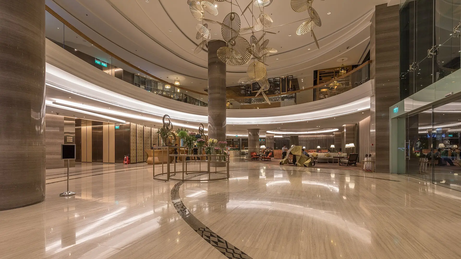 Hotel lobby with warm lighting
